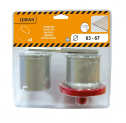 LEMAN - Lot De 2 Trépans ø 63 Et 67 Mm Avec Embase Et Foret Pilote -Outillage Soldes Boutique LEMAN Lot de trepans dia 63 et 67 avec embase et foret p 1