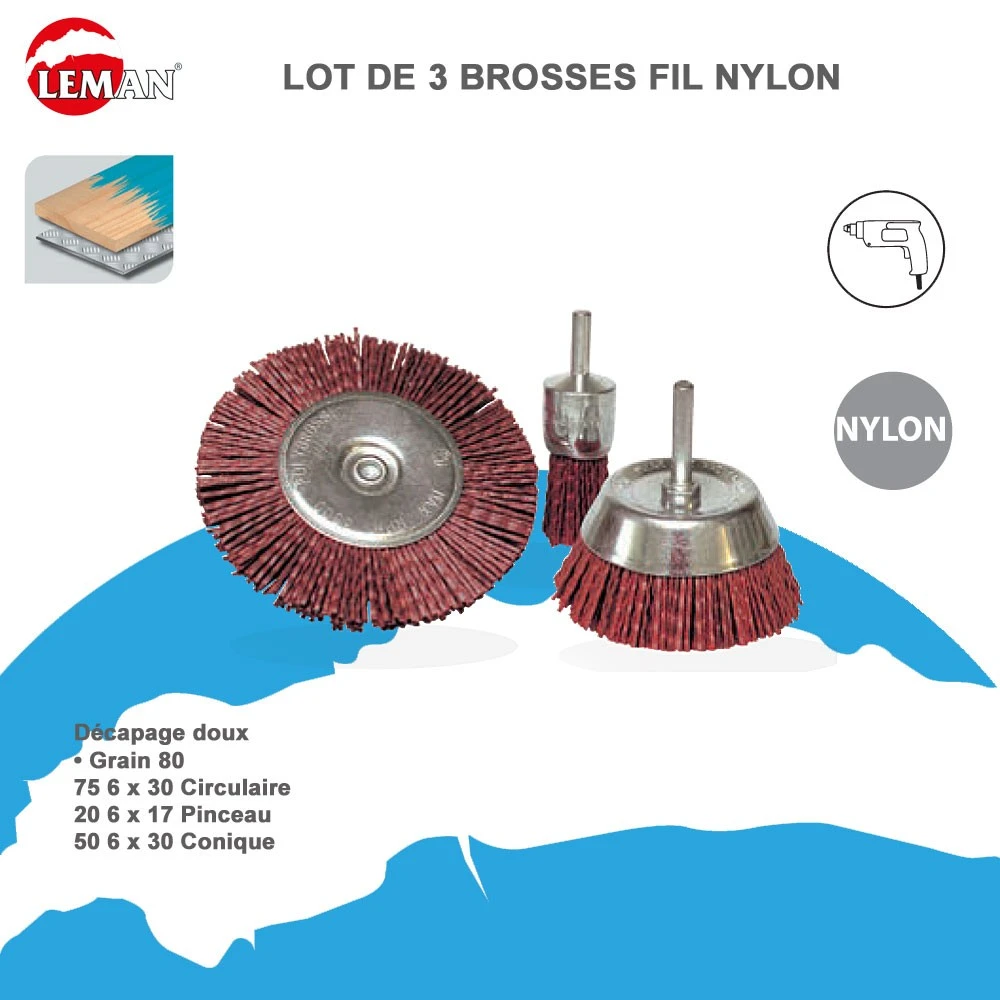 Leman - Lot De 3 Brosses Pinceau / Circulaire / Conique En Fil Nylon 1 Leman - Lot De 3 Brosses Pinceau / Circulaire / Conique En Fil Nylon
