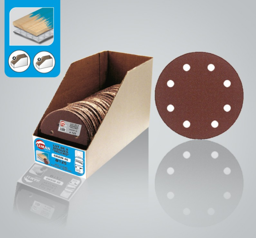 LEMAN - 8 DISQUES VELCRO 8 OU 6 TROUS ø115 | 125 | 150 MM GR40 | 80 | 120 1 LEMAN - 8 DISQUES VELCRO 8 OU 6 TROUS ø115 | 125 | 150 MM GR40 | 80 | 120